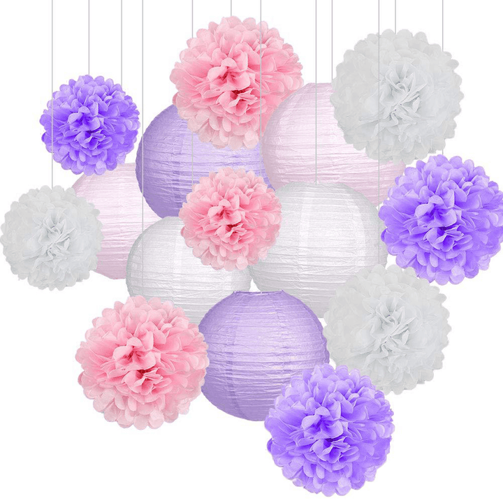 Birthday Party Wedding Decorations 15Pcs/Set Paper Flower Balls Poms Paper Honeycomb Balls Paper Lanterns - MRSLM
