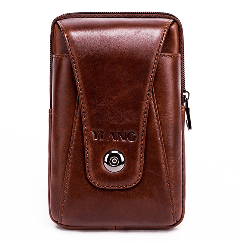 Men Genuine Leather Vintage Waist Bag Business Crossbody Bag Cell Phone Bag for 6 Inch Phones - MRSLM