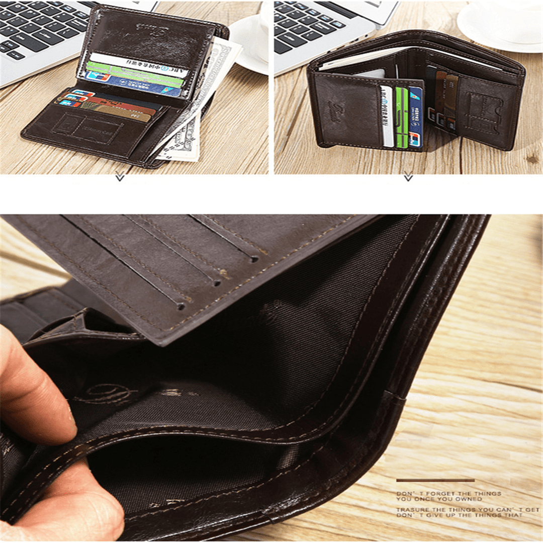 Men Genuine Leather Vintage Short Wallet Slim Money Card Holder with 11 Card Slots - MRSLM