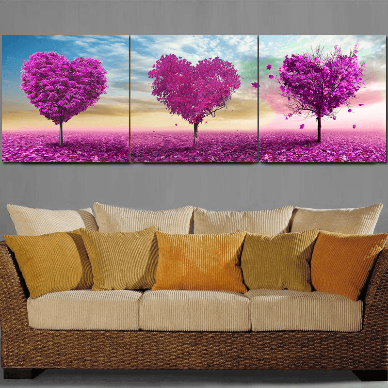 Miico Hand Painted Three Combination Decorative Paintings White Flower Wall Art for Home Decoration - MRSLM