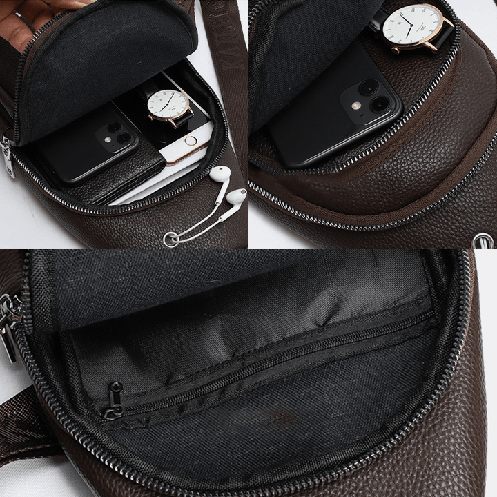 Men Faux Leather Casual Outdoor Fashion Large Capacity Crossbody Bag Chest Bag - MRSLM