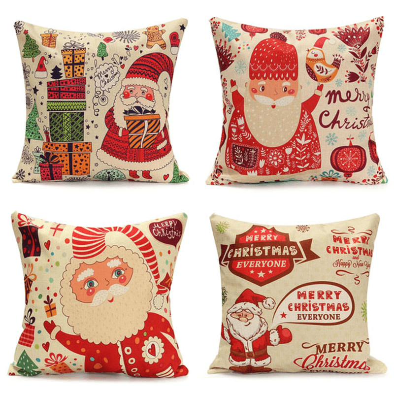 45X45Cm Christmas Santa Claus Snowmen Gift Fashion Cotton Linen Pillow Case Home Decor - MRSLM