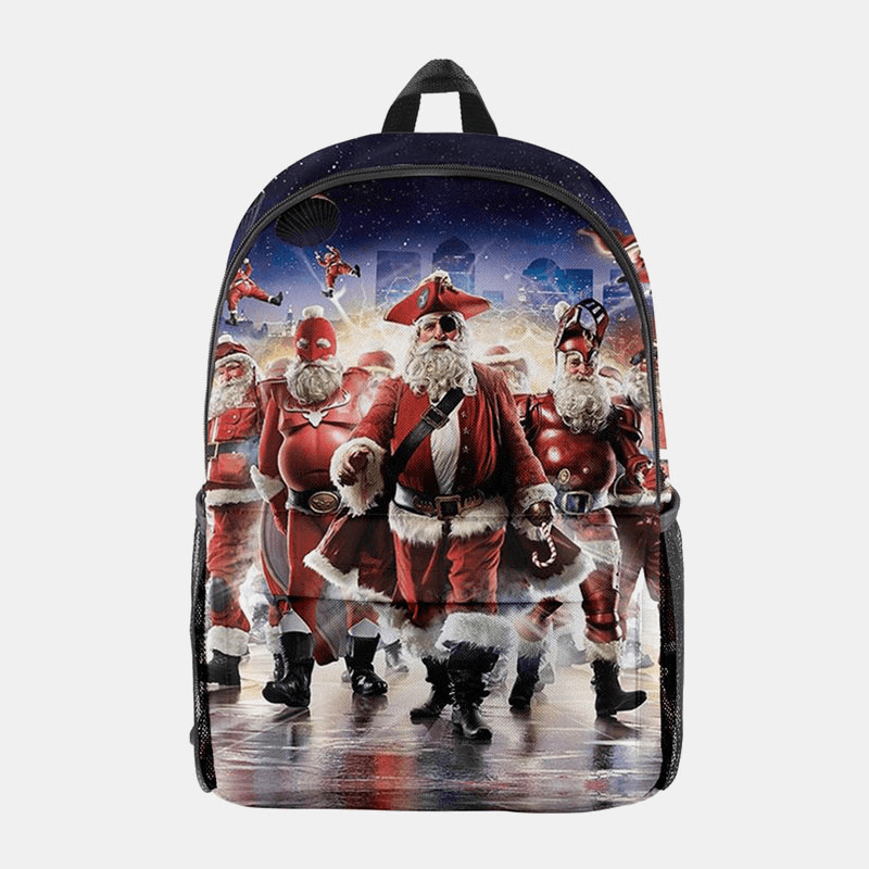 Women Christmas Festive Three-Dimensional Elk Santa Claus Print Casual Universal School Bag Backpack - MRSLM
