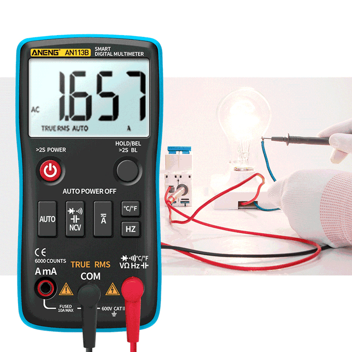 ANENG AN113B Digital Multimeter True RMS with Temperature Tester 6000 Counts Auto-Ranging AC/DC Transistor Voltage Meter - MRSLM