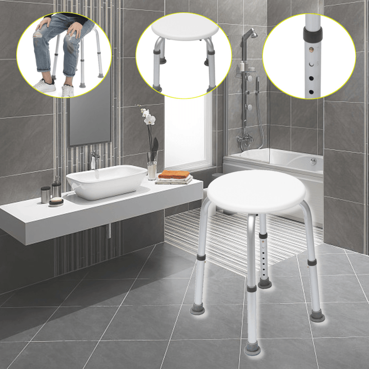 White Bath Shower Chair 7-Gear Height Adjustment Bath Chair Bench Bathtub Seat Home Bedroom for Weak People - MRSLM