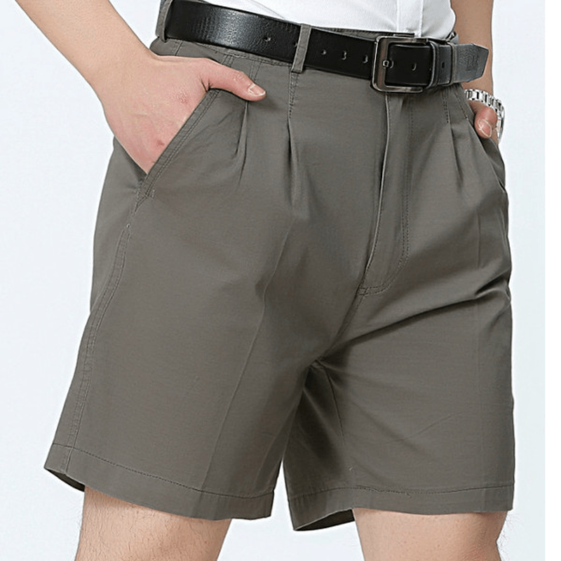 Middle Aged Mens Business Casual Golf Shorts Summer Cotton Knee Length Suit Shorts Pants - MRSLM
