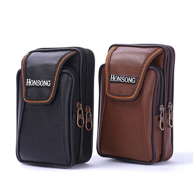 Faux Leather Casual Double Zipper Phone Bag Waist Bag for Men - MRSLM