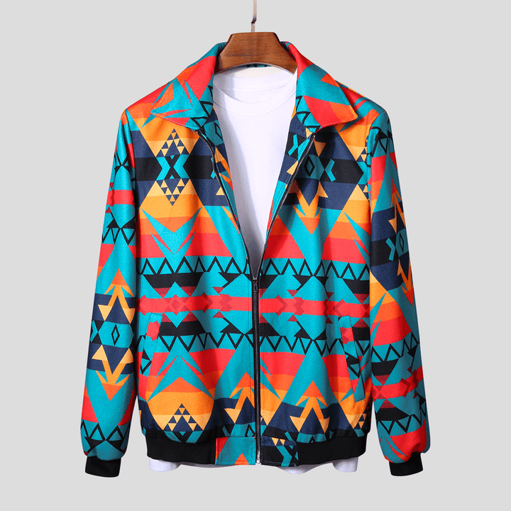 Mens Autumn Colorful Printing Zipper Long Sleeve Jacket - MRSLM