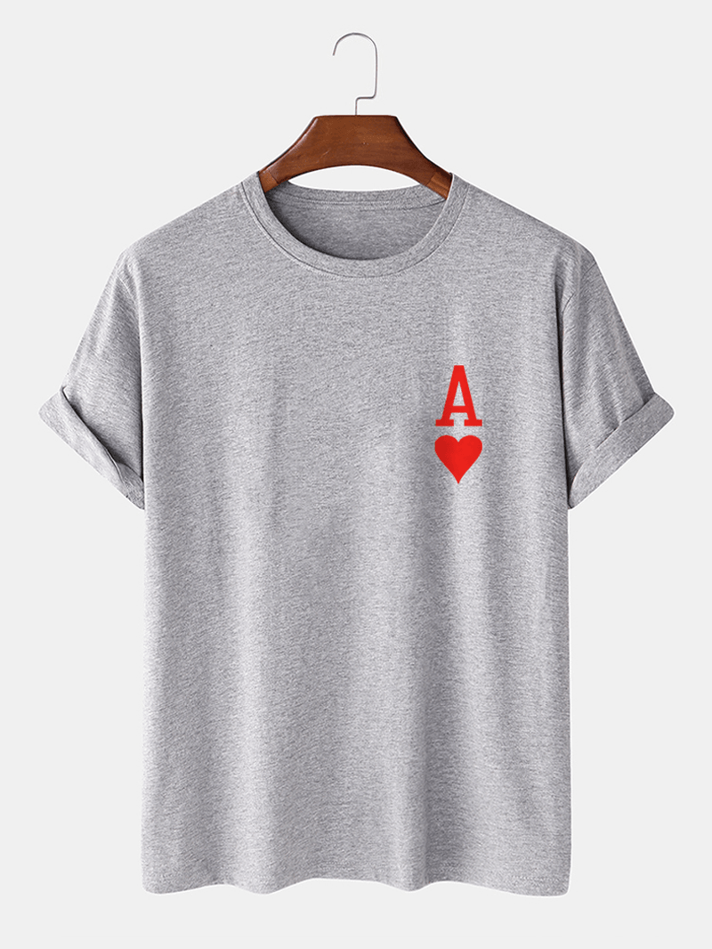 Mens Ace of Hearts Poker Print 100% Cotton Short Sleeve T-Shirts - MRSLM