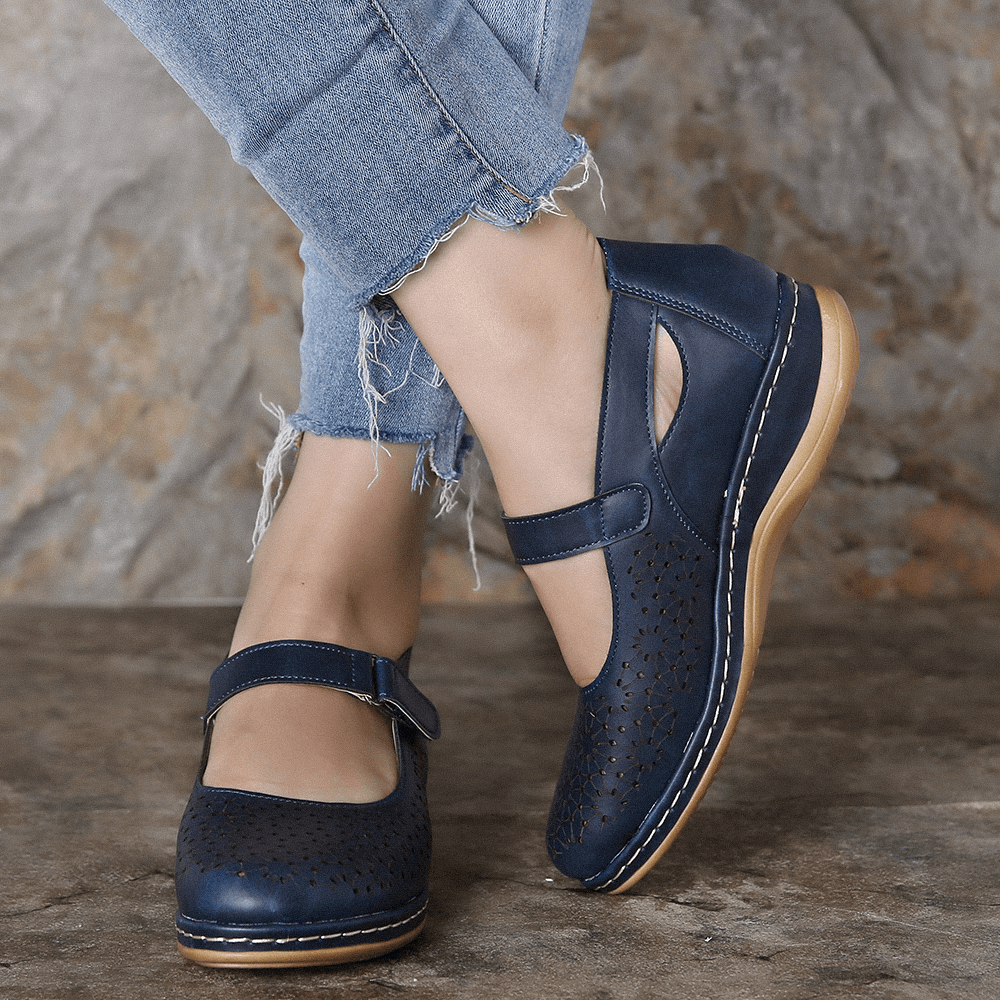 LOSTISY Women Hollow Out Breathable Comfy Hook Loop Spring Flats Casual Shoes - MRSLM