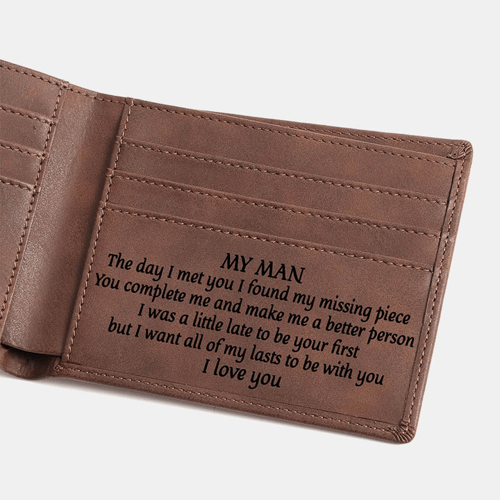 Men Bifold Leather Wallets Laser Laser Lettering PU Leather Card Holder Coin Purse Wallets - MRSLM