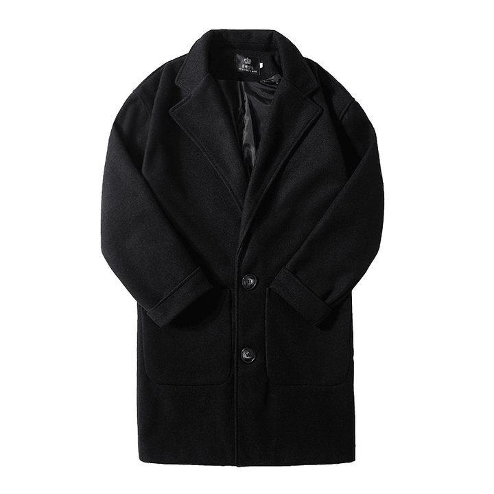 Men'S Woolen Coat in Autumn and Winter Mid Length over the Knee Trench Coat - MRSLM