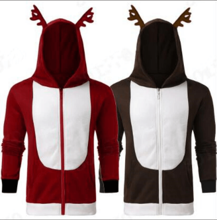 Christmas Antlers Hooded Color Block Sweatshirt - MRSLM