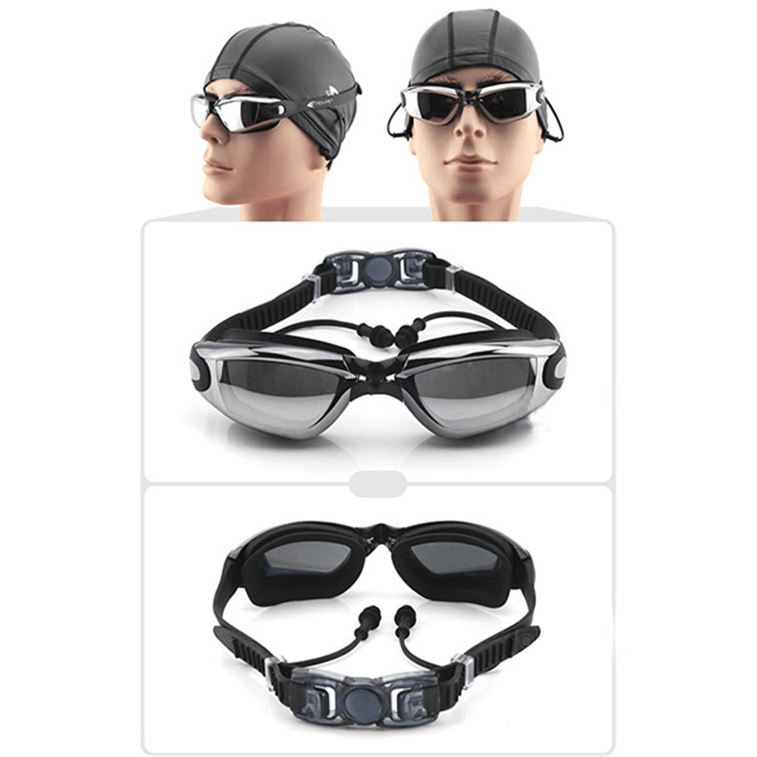 Swimming Goggles with Earplug Waterproof anti Fog Mirrored Large Frame HD Goggles for Men Women - MRSLM