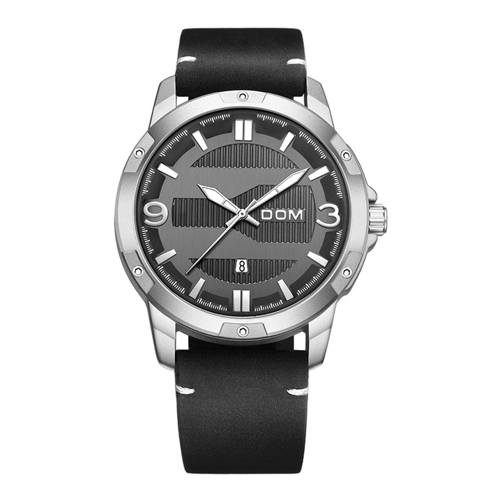 DOM M-1219 Fashion Men Watch Waterproof Luminous Date Display Leather Straps Quartz Watch - MRSLM