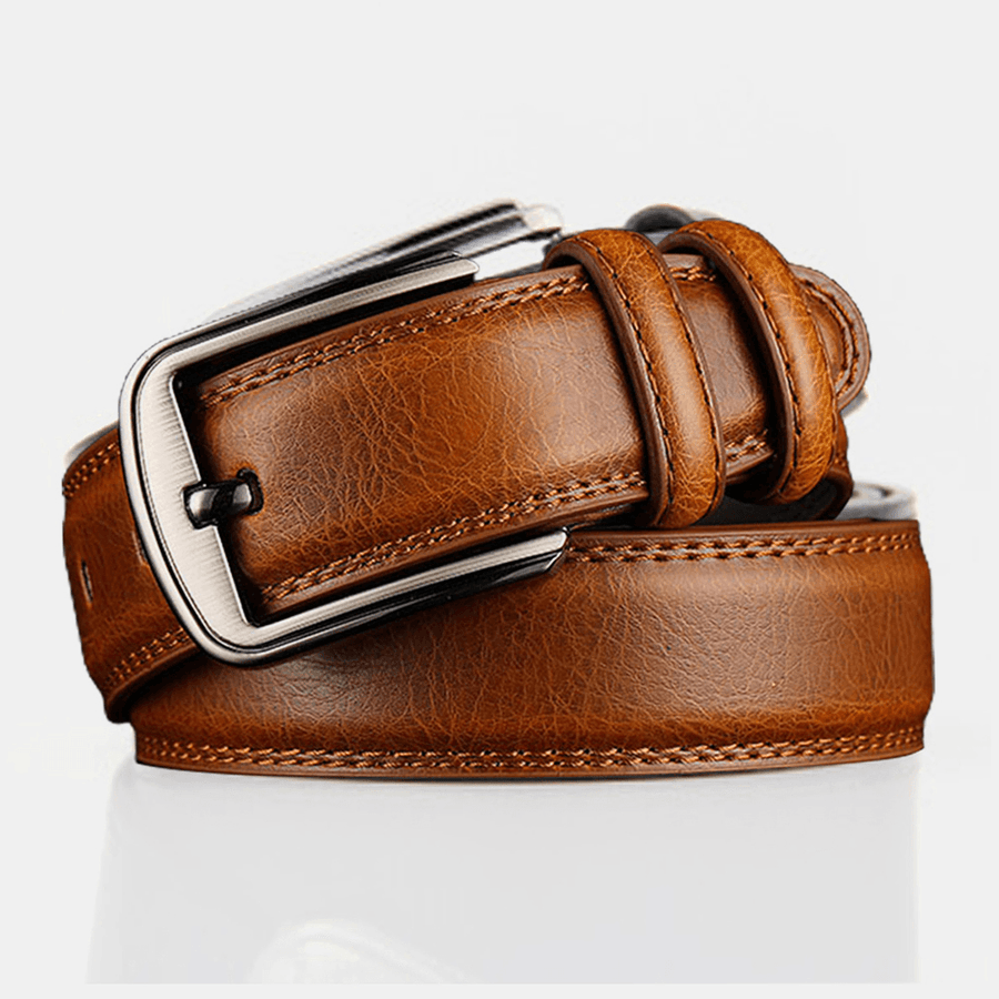 Men Genuine Leather Two-Layer Cowhide 110/115/120/125/130CM Retro Casual Rectangular Pin Buckle Breathable Jeans Suits Belt - MRSLM