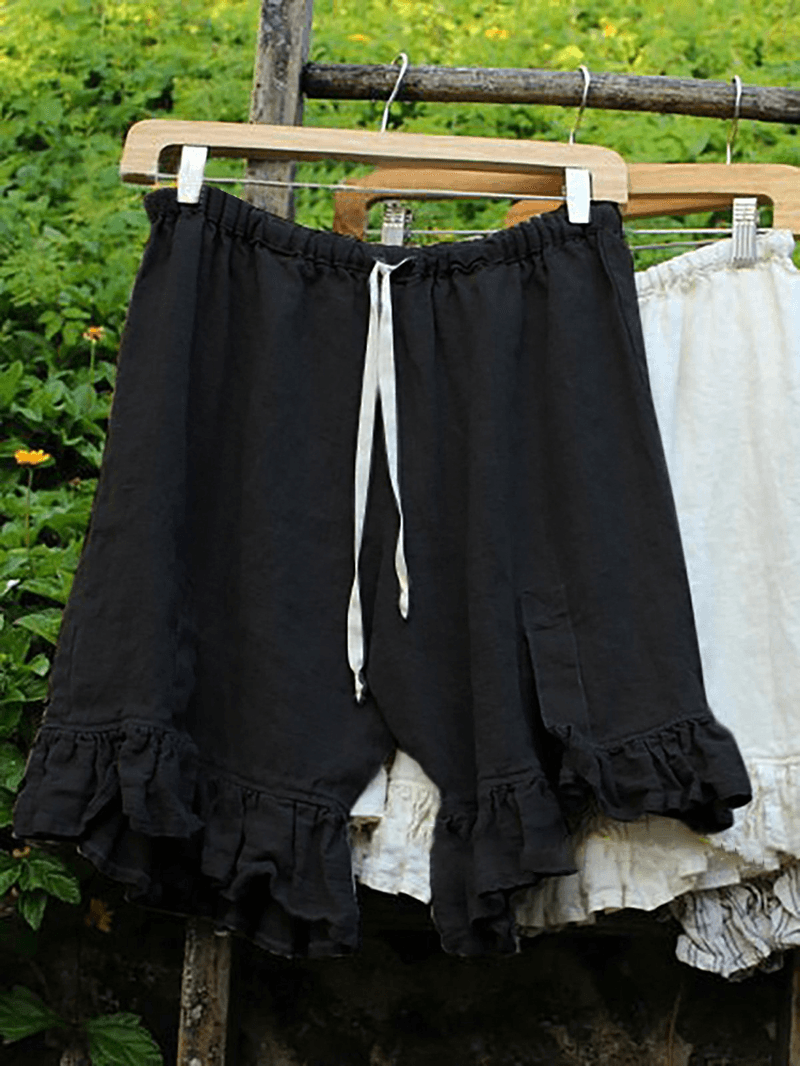 Solid Color Elastic Waist Ruffle Shorts Pants - MRSLM