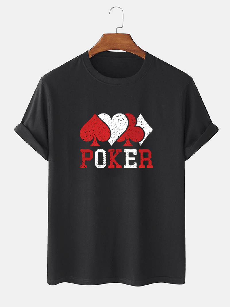 Mens Casual 100% Cotton Contrast Poker Print Short Sleeve T-Shirts - MRSLM