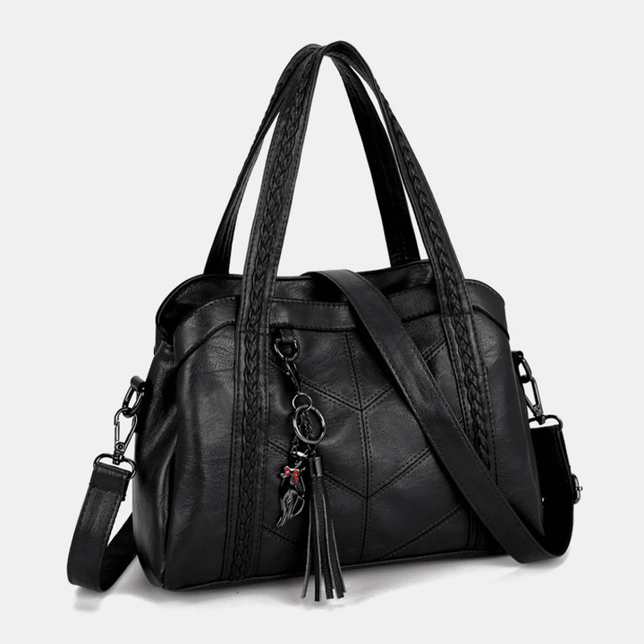 Women Multiple-Pockets Multiple Compartments Tassel Crossbody Bag Retro Large Capacity Tote Shoulder Bag Handbag - MRSLM