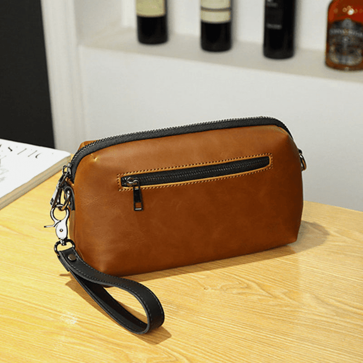 Men PU Leather Solid Color Anti-Theft Casual Phone Bag Crossbody Bag Shoulder Bag - MRSLM