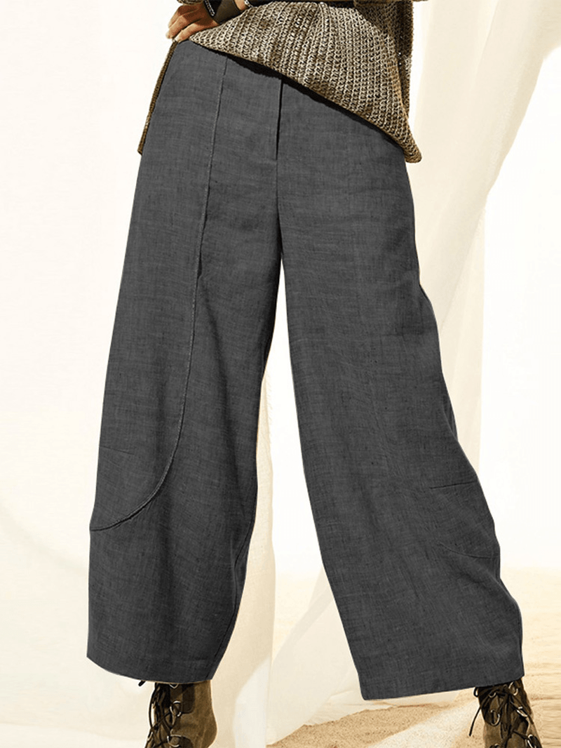 Women Solid Color Side Pocket Causal Pants - MRSLM