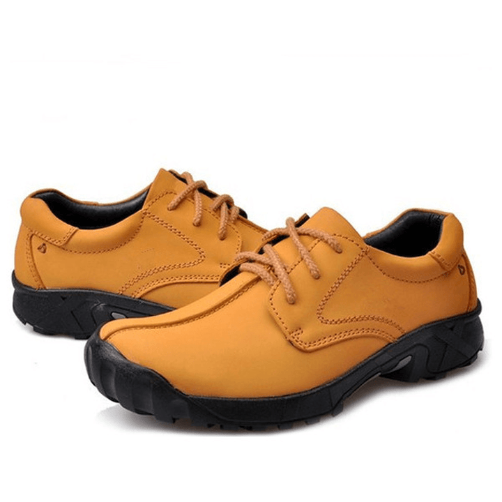 Men Cowhide Leather Breathable Soft Sole Lace up Climbing Casual Sports Shoes - MRSLM