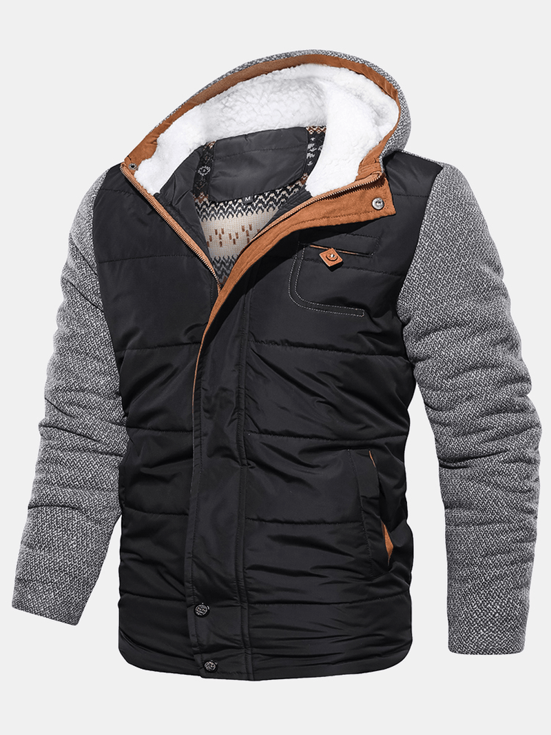 Mens Patchwork Thicken Zipper Long Sleeve Hooded Coats with Pocket - MRSLM
