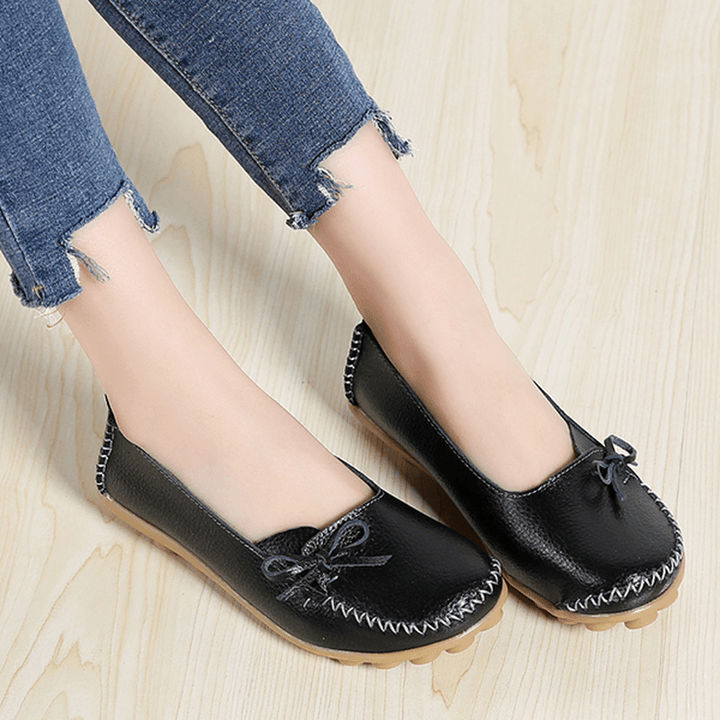 Larger Size Women Casual Shoe Leather Comfy Flat Loafers - MRSLM