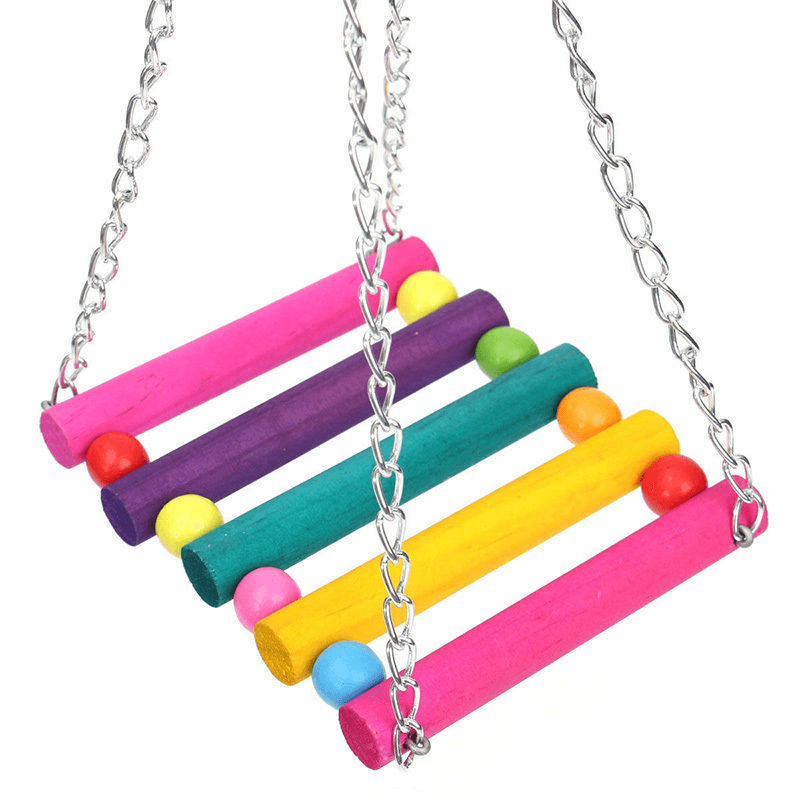 Parrot Toy Colorful Wooden Swing Suspension Bridge Standing Bar Bird Cage Accessories Pet Toys - MRSLM