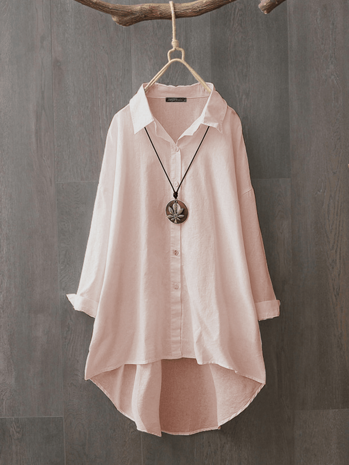 100% Cotton Casual Loose Lapel Solid Shirts for Women - MRSLM