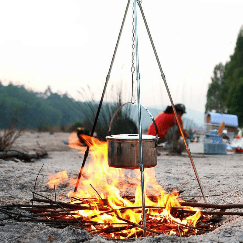 Multifunction Camping Bonfire Tripod Portable Hanging Water Jugs Bracket Detachable BBQ Cookware - MRSLM
