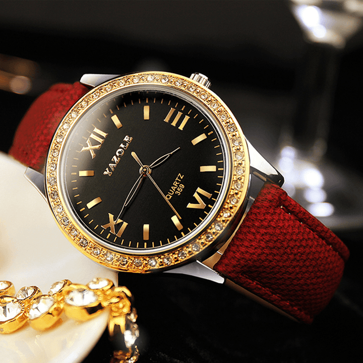 YAZOLE 359 Fashion Women Quartz Watch Retro Crystal Gold Luxury Genuine Leather Watch Ladies Watch - MRSLM