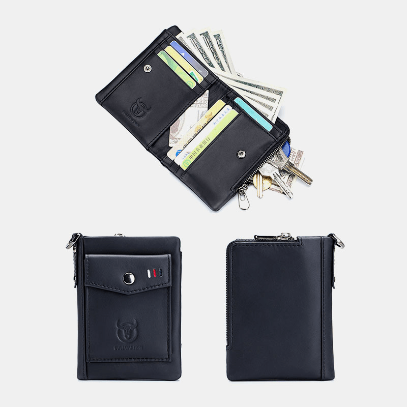 Bullcaptain Men Genuine Leather Business Retro Solid Color Multi-Slot Leather Card Holder Wallet - MRSLM