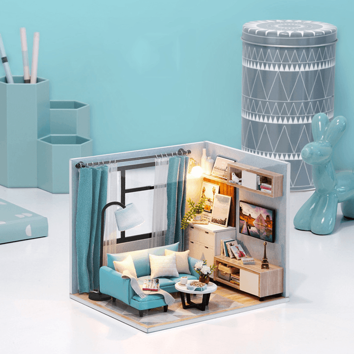 Wooden 3D DIY Handmade Assemble Doll House Miniature Kit with Furniture LED Light Education Toy for Kids Gift Collection - MRSLM