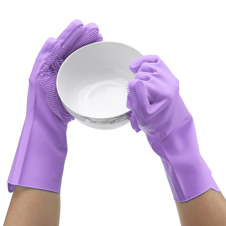 1 Pair Magic Silicone Dishwashing Scrubber Dish Washing Sponge Rubber Scrub Gloves Kitchen Cleaning Tool - MRSLM