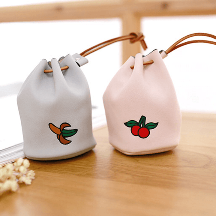 Women Pu Leather Fruit Pattern Coin Bag String Change Bag - MRSLM