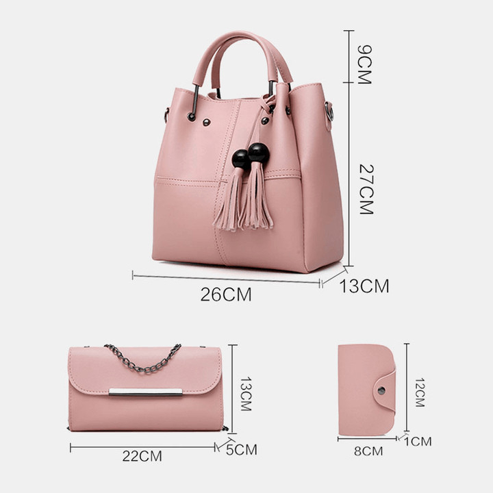 Women 3Pcs Tassel Multi-Function Handbag Crossbody Bag - MRSLM
