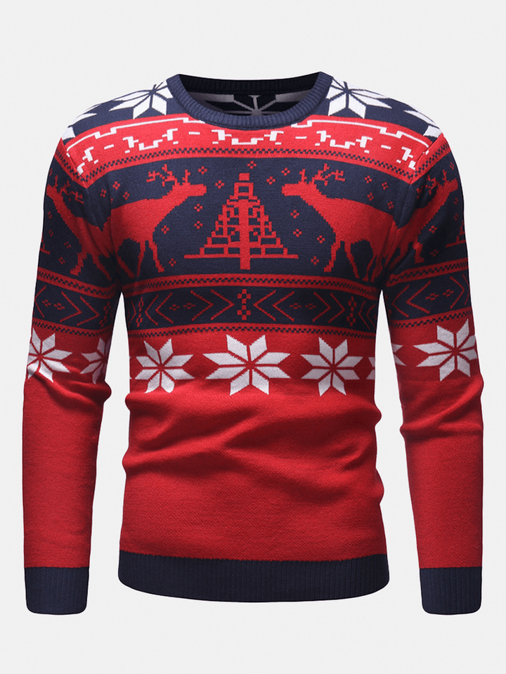 Mens Christmas Pattern Crew Neck Regular Fit Casual Knitted Sweater - MRSLM