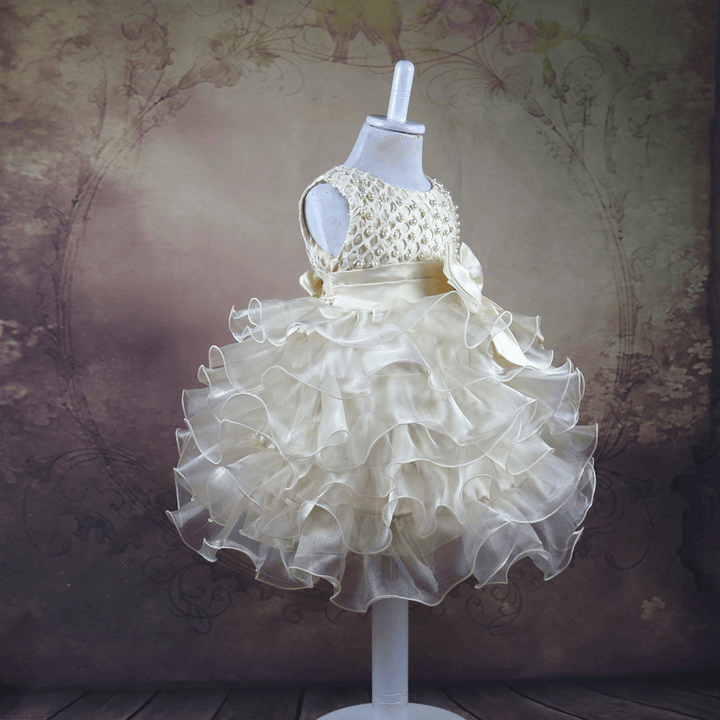 Girl Dress, Handmade Beaded Baby Dress, Full Year Old Full Moon Dress, 0-2 Year Old Bow Tie Princess Skirt - MRSLM