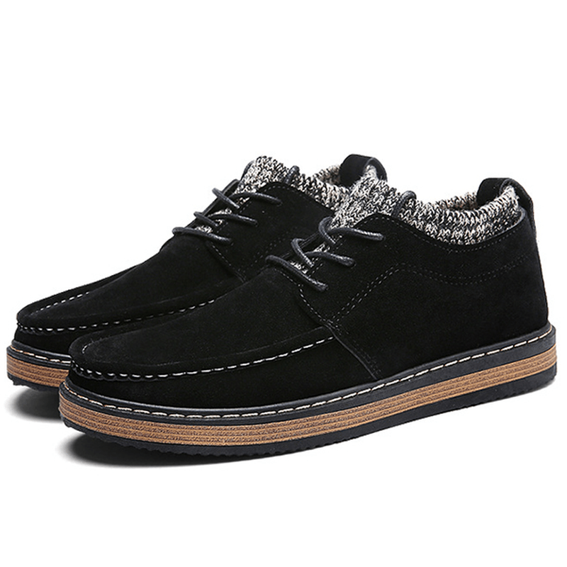 Men Brogue Style Knitted Suede Soft Sole Warm Oxfords Shoes - MRSLM