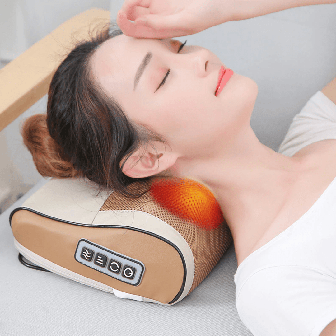 Electric Lumbar Neck Back Massage Pillow Cushion Infrared Heating Kneading Body Massager - MRSLM