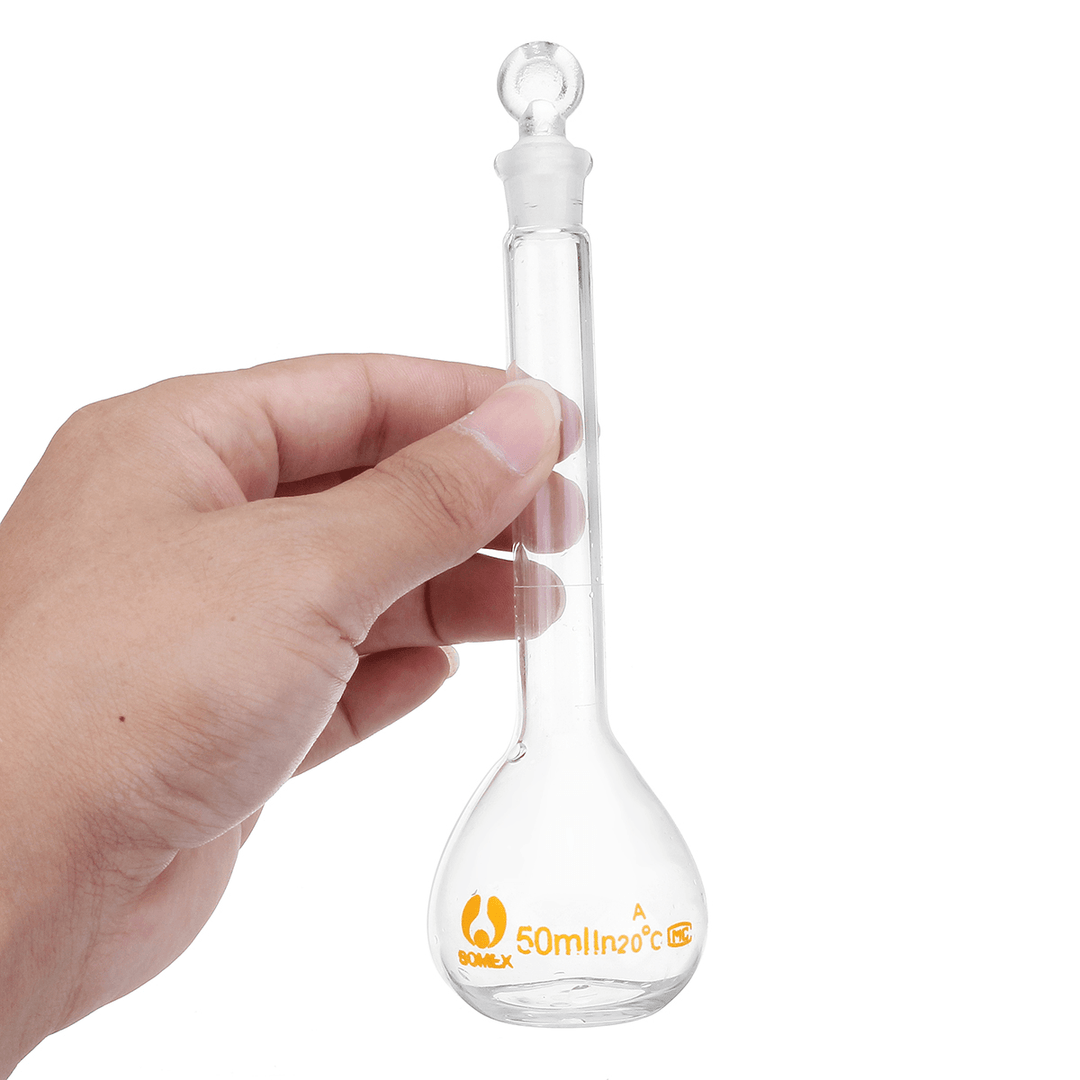 50Ml Clear Glass Volumetric Flask W/ Glass Stopper Lab Chemistry Glassware - MRSLM