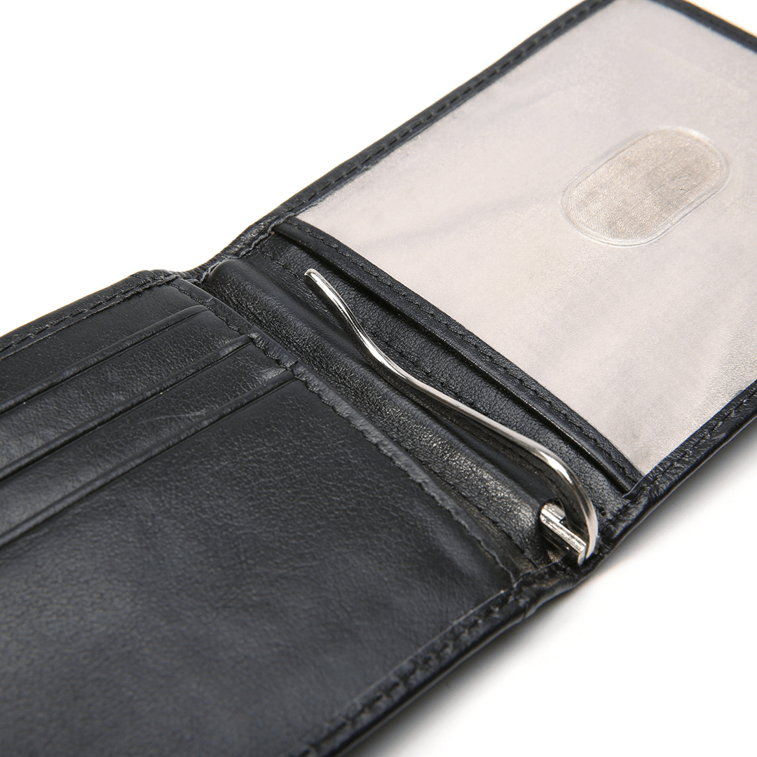 Men Slim Bifold RFID Blocking Wallets Retro Casual Genuine Leather Short Multi-Card Slot Card Holder Money Clip - MRSLM