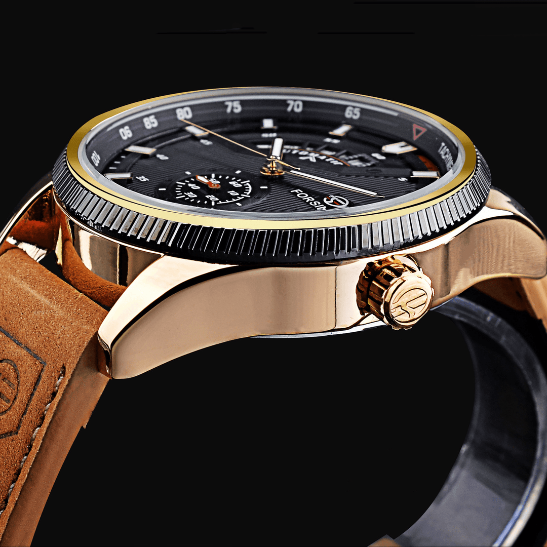 FORSINING TM-382G Hollowed-Out Watch Cover Luminous Dial Genuine Leather Strap Men Automatic Mechanical Watch Wristwatch - MRSLM