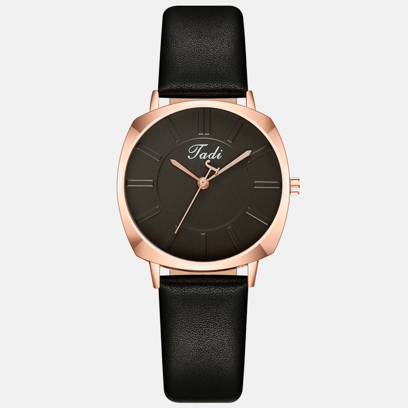 Simple Elegant Trendy Women Wristwatch Rose Gold Alloy Case Leather Band Female Quartz Watches - MRSLM