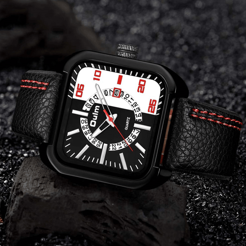 OULM HP3876 Date Display Fashionable Men Wrist Watch Leather Strap Quartz Watches - MRSLM