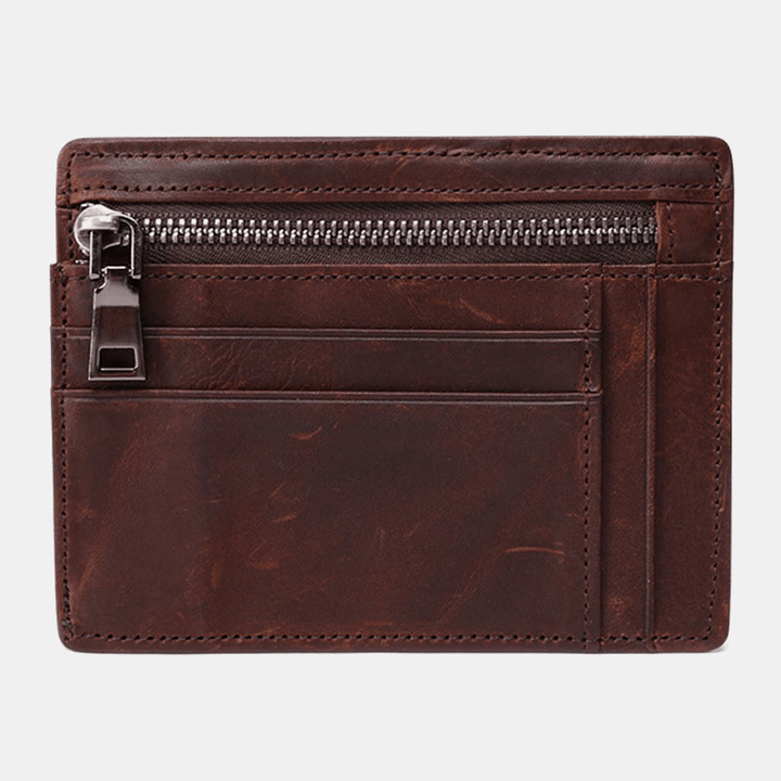 Men Genuine Leather Viintage RFID Blocking Anti-Theft Thin Cash Wallet Zipper Coin Bag - MRSLM