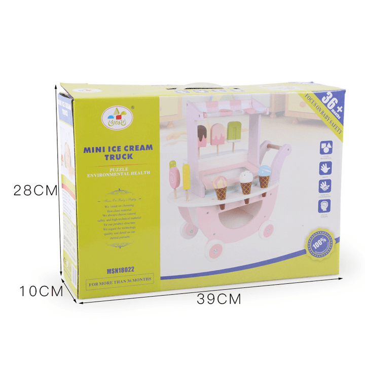 Wooden Kitchen Toy Play House Simulation Ice Cream Cart - MRSLM