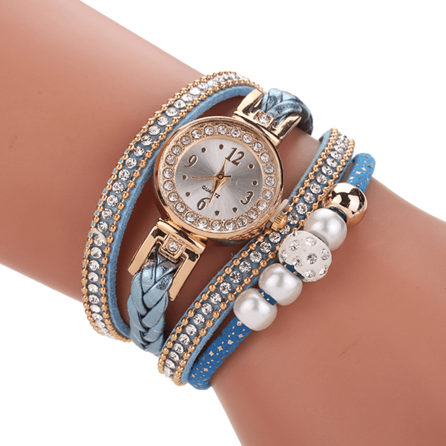 Fashion Style Women Pearl Braided Alloy Women Wrist Watch Laides Dress Quartz Watch Bracelet - MRSLM