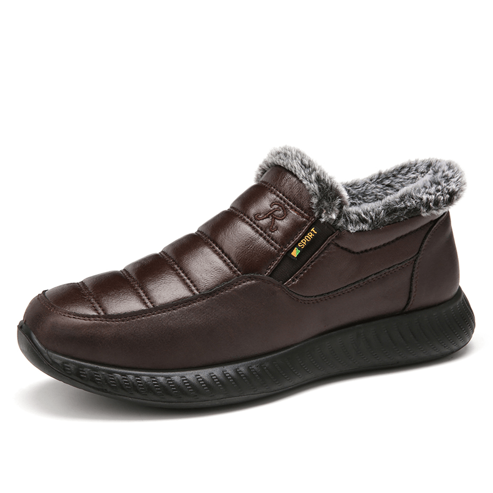 Men Waterproof Cloth Lightweight Plush Warm Soft Wearable Sole Snow Ankle Boots - MRSLM